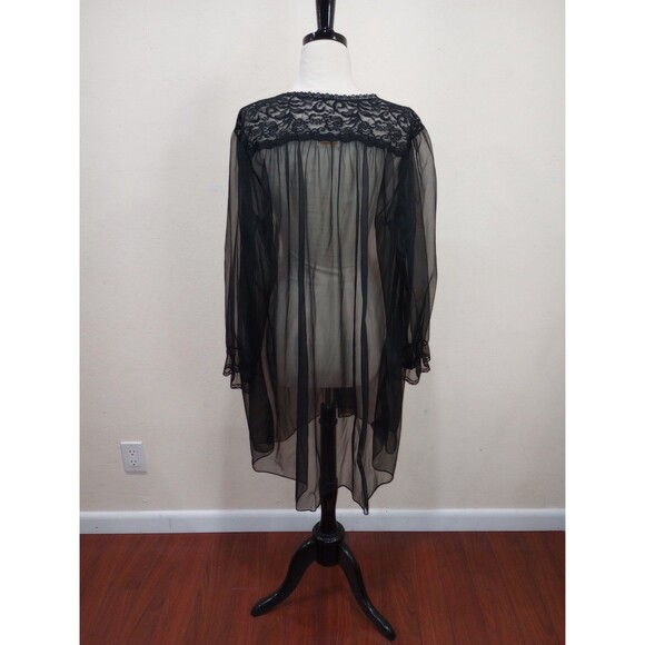 Vintage Barbizon Black Sheer Nylon & Lace Peignoir Robe - M / L - Picture 6 of 6